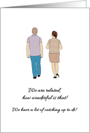 Newly Found Family Member Man and Lady Walking and Chatting card