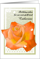 Birthday for Son’s Girlfriend Orange Rose and Butterflies Custom card