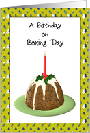 Birthday on Boxing Day, Lit Candle on Christmas Pudding card