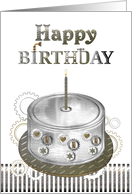 Metallic Cake with Cogwheel Decorations Steampunk Birthday card