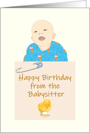 Birthday from Babysitter, Baby Laughing, Chick and Cupcake card