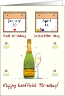 Unofficial Birthday Custom Calendar Dates Champagne and Cake card