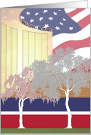 Military Death Announcement In Loving Memory Columbarium US Flag Trees card