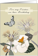 Birthday Frister Friend Like a Sister Butterflies Flowers Grey Brown card