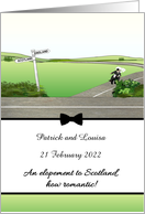 Elopement to Scotland Couple Eloping on Bike Riding on Country Roads card