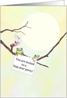Invitation to Leap Year Party Frogs Gripping Onto Invite Note card