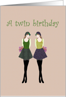 Birthday For Twin Girls Twins Holding Flowers card