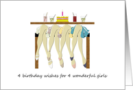 Birthday For Quadruplet Girls Sisters Together With Drinks And Cake card