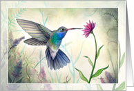Sweet Nectar Hummingbird with Flower Watercolor Thank You card