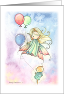 Birthday Girl with Kitty and Balloons Birthday Card