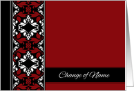 Change of Name Announcement - Elegant Red and Black Damask card
