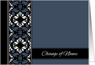 Change of Name Announcement - Elegant Black and Blue Damask card
