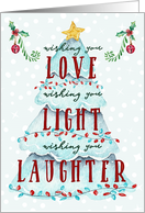 Love Light and Laughter Watercolor Christmas Tree card