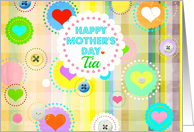 Happy Mother’s Day, Tia, Aunt, Spanish, plaid pastels, hearts and buttons! card