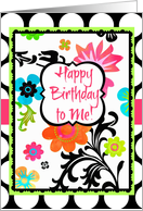Happy Birthday to Me, Bright Tropical Floral on polka dots! card