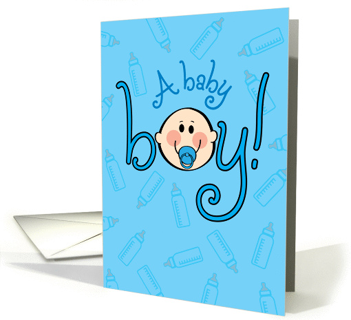 Congratulations on A Baby Boy, Oh Boy! Baby Face with Pacifier, card