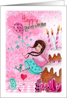 Happy Birthday - Girl & Birthday Cake card