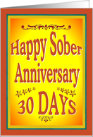 30 Days Happy Sober Anniversary in bold letters. card