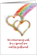 Son and Girlfriend Anniversary Wish Colorful Rainbow and Hearts card