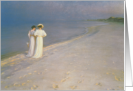 Summer Evening on the Skagen Southern Beach with Anna Ancher and Marie Kroyer, 1893 (oil on canvas) by Peder Severin Kroyer, Fine Art Blank Note Card