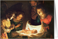 Adoration of the baby, c.1620 (oil on canvas) by Gerrit van Honthorst Fine Art Christmas Happy Holidays card