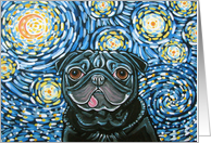 Starry Night Moon Black Pug Dog Birthday Card