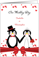 Cute Penguin Bride & Groom Wedding Invitation Custom Card