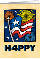 Happy 4th of July American Flag, Stars and Fireworks card