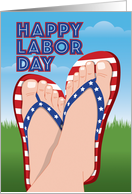 Stars and Stripes Flip Flops, Funny Labor Day card