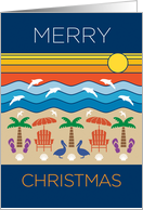 Merry Christmas Beach and Ocean Sunset Scene card