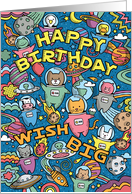 Birthday Dog, Cat & Animals in Outer Space Doodle card