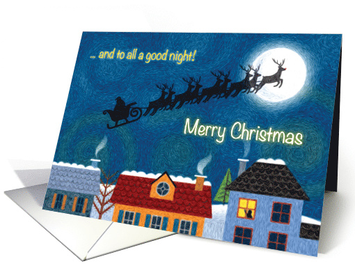 Christmas Santa Reindeer Sleigh Over Rooftops card (1832710)