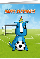 Birthday for Little Soccer Hound, Blue Dog on Soccer Field card