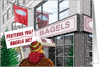 Snowy New York City Bagel Store Humorous Festivus card