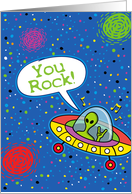 Happy Birthday Humor, You Rock Space Alien on Star Background card