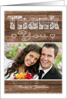 Rustic Wood and Lace Wedding Photo Thank You for the Wedding Gift card