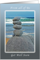 Get Well Soon Card, From all of Us, Balanced Rocks on the Beach card