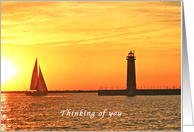 Thinking of you, Sunset, Romantic, Lighthouse, Sailboat card