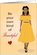 Birthday- Beautiful black woman in a yellow dress card