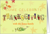 Thanksgiving Invite with Fun Fonts & Leaves Custom Name card