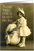 Vintage Girl With Bunny Ears and Big Egg Photo - Egg Hunt Invitation card
