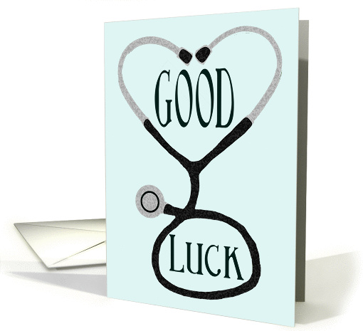 Stethoscope Forming a Heart - Good Luck on Medical Boards card