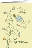 Missing You at Bingo so Get Well Soon with Cute Bird and Floral Art card