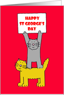 St George’s Day Cartoon Cats Holding a Banner April 23rd card