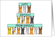 Happy Birthday from Kansas Cartoon Cats Holding Up Banners card