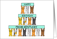 Happy Birthday from Kentucky Cartoon Cats Holding Up Banners card