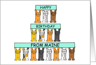 Happy Birthday from Maine Cartoon Cats Holding Up Banners card