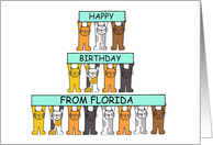 Happy Birthday from Florida Cartoon Cats Holding Up Banners card