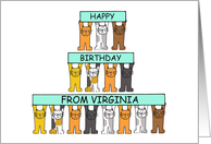 Happy Birthday from Virginia Cartoon Cats Hoilding Up Banners card