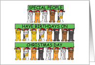 Christmas Day Birthday December 25th Cartoon Cats Holding Banners card
